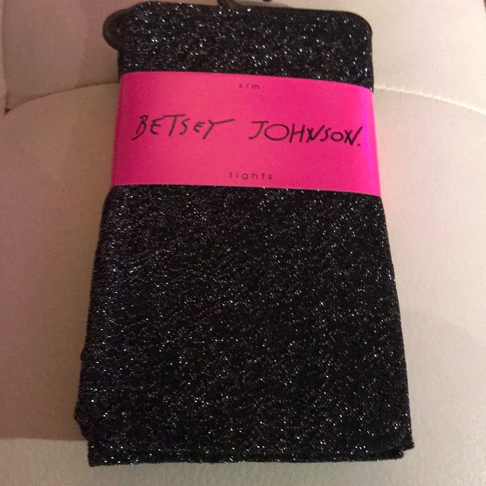 Vintage Black silver sparkly glitter tights Betsey Johnson stockings pantyhose